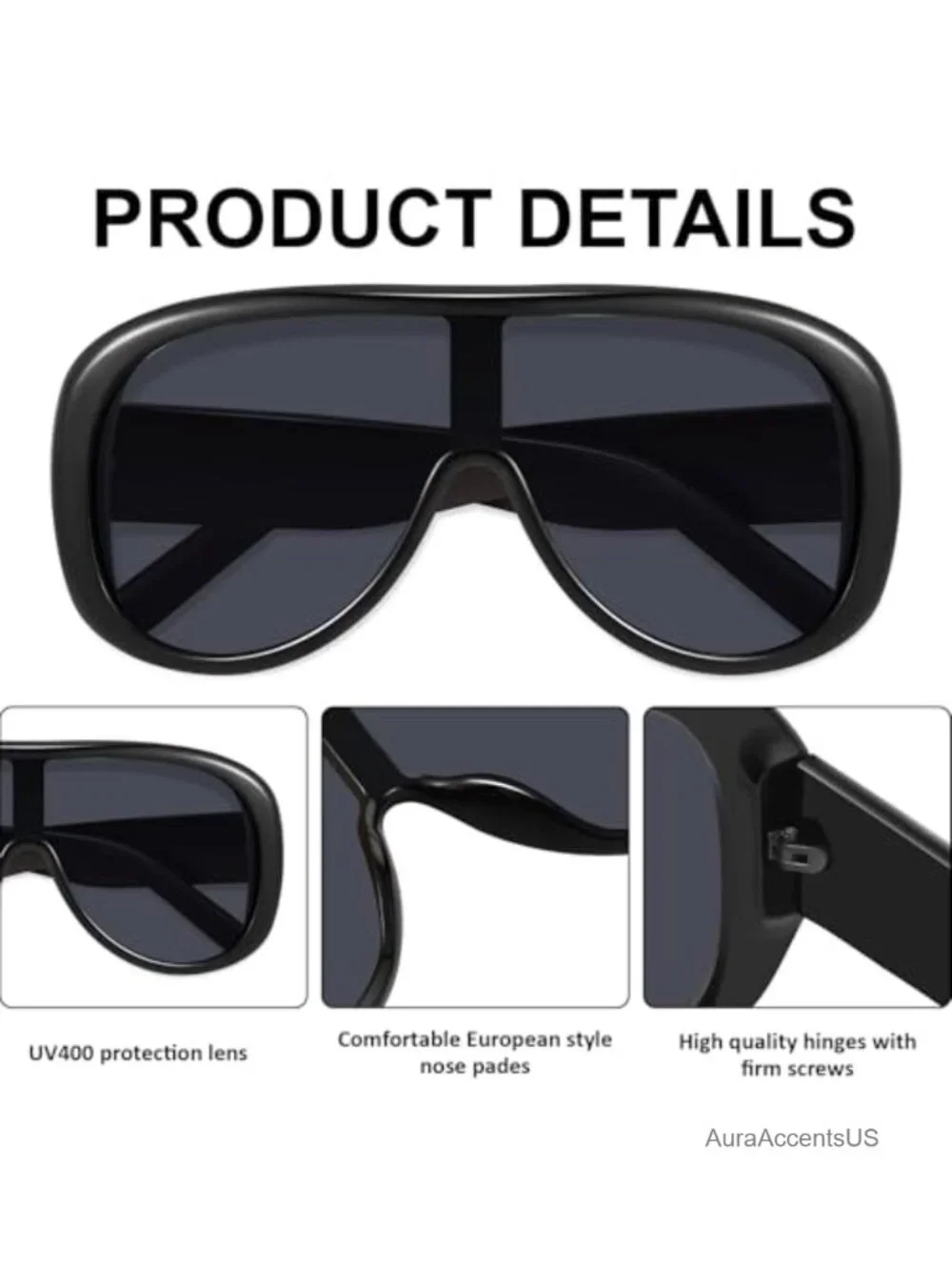 Oversized Shield Sunglasses UV400 Protection Retro Thick Frame Unisex